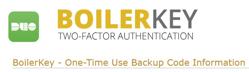 BoilerKey - One-Time Use Backup Code Information