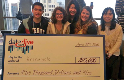 Kranalysts - the winning Kraft Data Dive team from Krannert. Members from left to right: Isa Watanabe, Rachel Crouch, Michelle Wang, Kristen Spina and Lukia Chen.